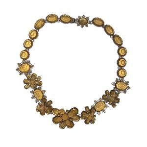 Banana Republic floral yellow Gold Jewel Statement Necklace